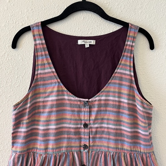 Madewell Dress Womens M Rainbow Pink Striped Mini Button Front A Line Babydoll - Picture 3 of 16